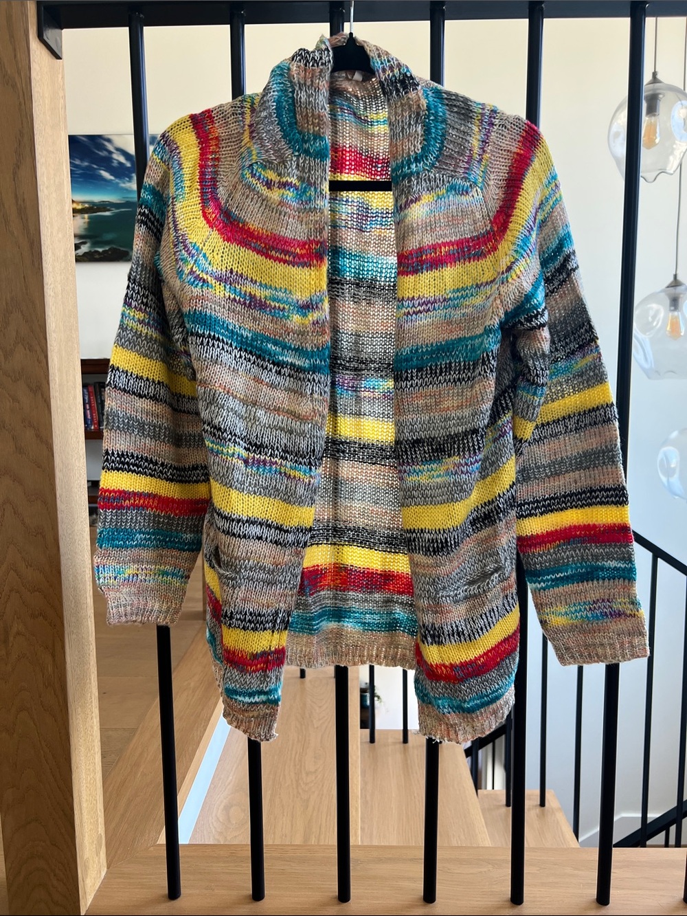 Multicolor Striped Knit Cardigan - Open Front